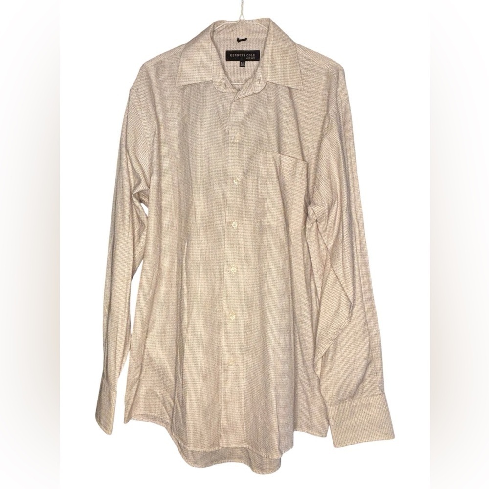 100% Cotton Kenneth Cole Casual White Checkered Button Up Shirt